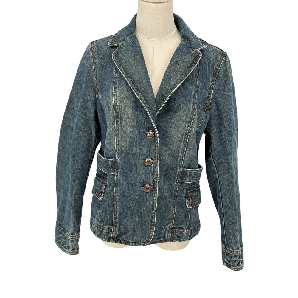 Ann Taylor LOFT Denim Blazer Blue 100% Cotton 12P